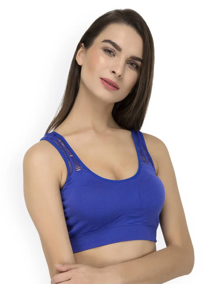 Laceandme Laceandme Blue Solid Non-Wired Lightly Padded Sports Bra